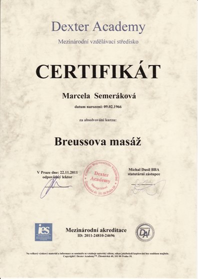 Certifikát - Breussova masáž